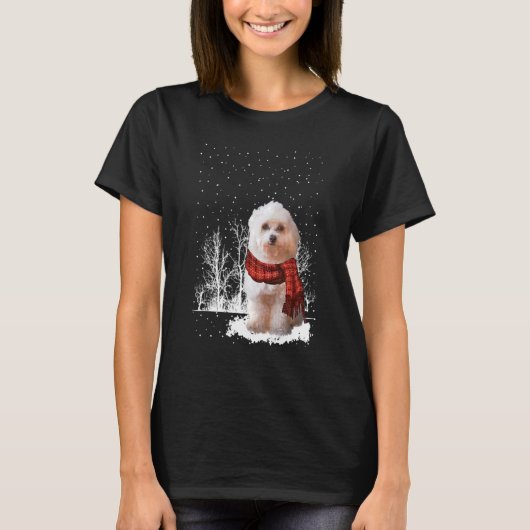 Havanese Winter Scarf Dogs Tree Snow Chris T-shirt (Voorkant)