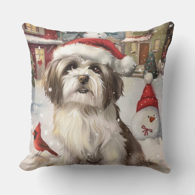 Havanese Winter Wonderland Kerstvreugde Kussen (Voorkant)