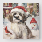 Havanese Winter Wonderland Kerstvreugde Vierkante Klok (Voorkant)