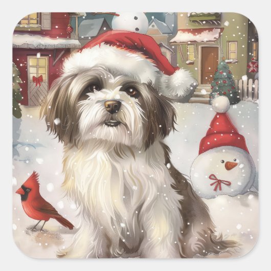 Havanese Winter Wonderland Kerstvreugde Vierkante Sticker (Voorkant)