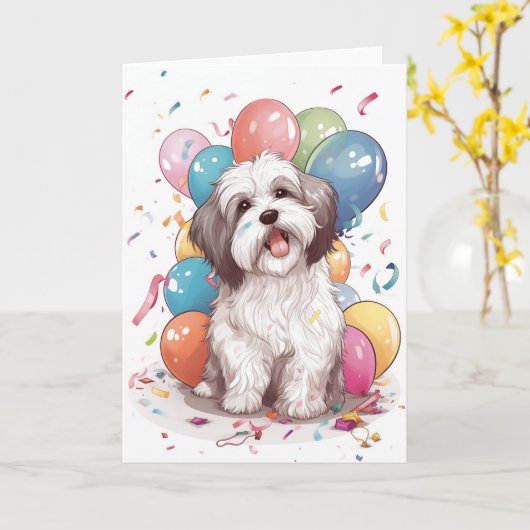 Havanezer Dog Birthday Party Wenskaart Kaart (Gele Bloem)