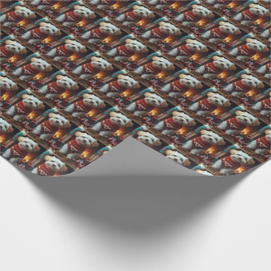 Havanezer hond met kerstcadeaus cadeaupapier (Hoek)