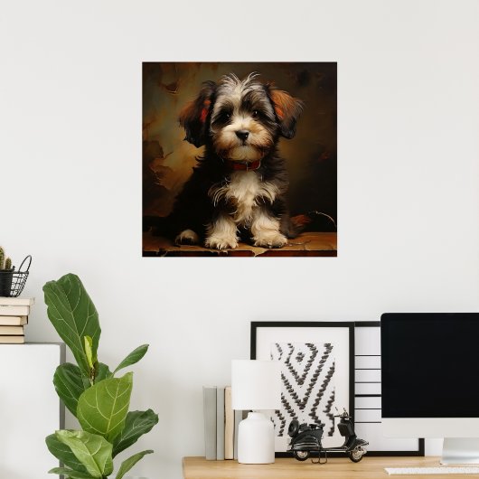 Havanezer hond Puppy Realisme Vierkant Portret Poster (Thuiskantoor)