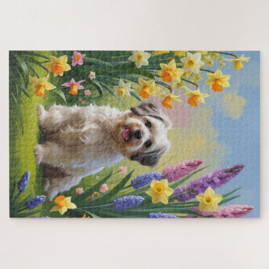 Havanezer Hond Spring Bloemen Schilderen Legpuzzel (Horizontaal)