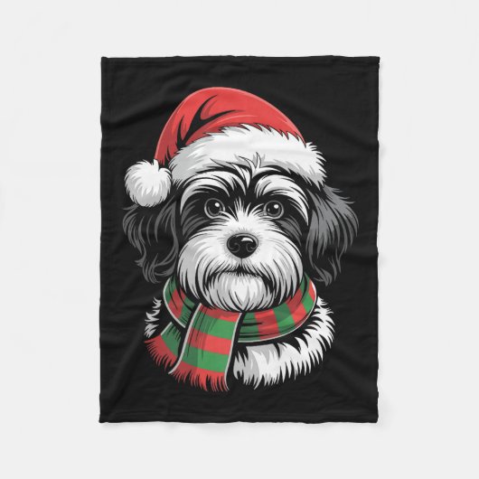 Havanezer Hond Xmas Santa Hat Sjaal Kerstkostuum Fleece Deken (Voorkant)