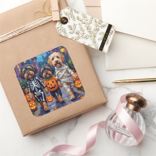 Havanezer Honden Trick-or-Treating Halloween Kostu Vierkante Sticker (Geschenken)