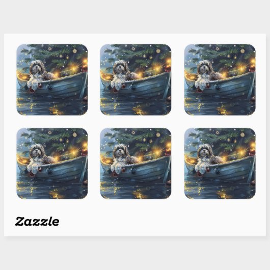 Havanezer Kerstfeest reis Vierkante Sticker (Vel)