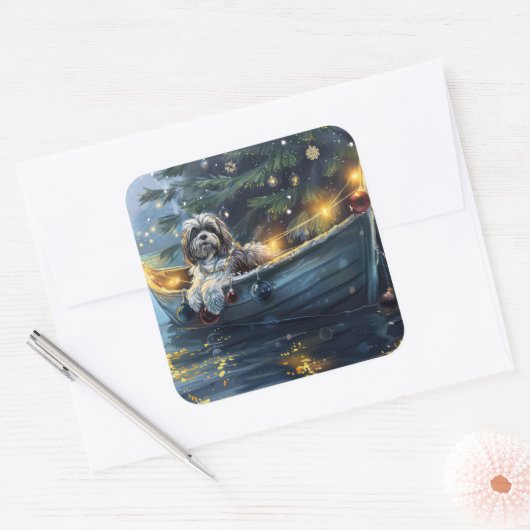 Havanezer Kerstfeest reis Vierkante Sticker (Envelop)