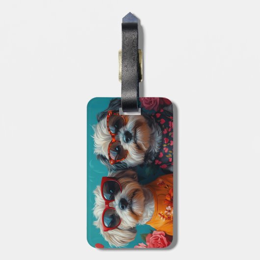 Havanezer met hart Rozen Valentijnsdag Bagagelabel (Achterkant verticaal)