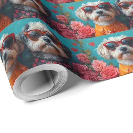 Havanezer met hart Rozen Valentijnsdag Cadeaupapier (Rol Hoek)