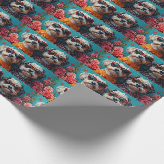 Havanezer met hart Rozen Valentijnsdag Cadeaupapier (Hoek)