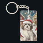 Havanezer Winter Wonderland Christmas Joy Sleutelhanger<br><div class="desc">Dit feestelijke ontwerp vangt de vrolijke sfeer van het vakantieseizoen, met een schattige pup die een kerstmuts draagt. De hond is genesteld in een winterwonderland, compleet met een sneeuwpop, een versierde kerstboom en prachtig ingepakte cadeaus. Sneeuwvlokken herfsten zachtjes en voegen een magische toets toe aan het tafereel, terwijl de levendige...</div>