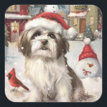 Havanezer Winter Wonderland Christmas Joy Vierkante Sticker<br><div class="desc">Dit feestelijke ontwerp vangt de vrolijke sfeer van het vakantieseizoen, met een schattige pup die een kerstmuts draagt. De hond is genesteld in een winterwonderland, compleet met een sneeuwpop, een versierde kerstboom en prachtig ingepakte cadeaus. Sneeuwvlokken herfsten zachtjes en voegen een magische toets toe aan het tafereel, terwijl de levendige...</div>