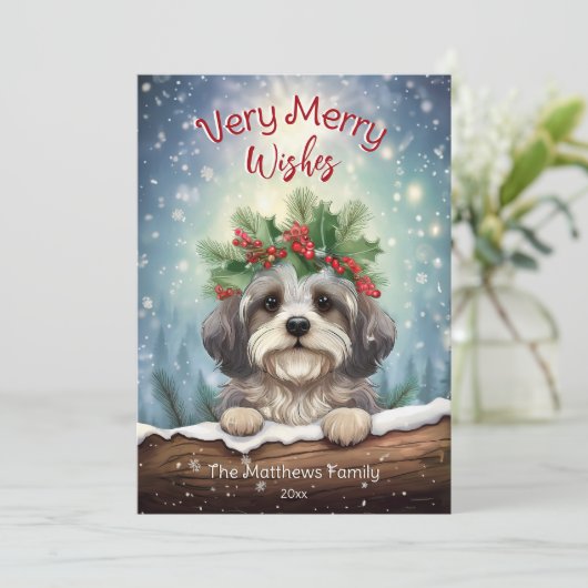 Havanezer Winter Wonderland Christmas Pet Portrait Feestdagenkaart (Staand voorkant)