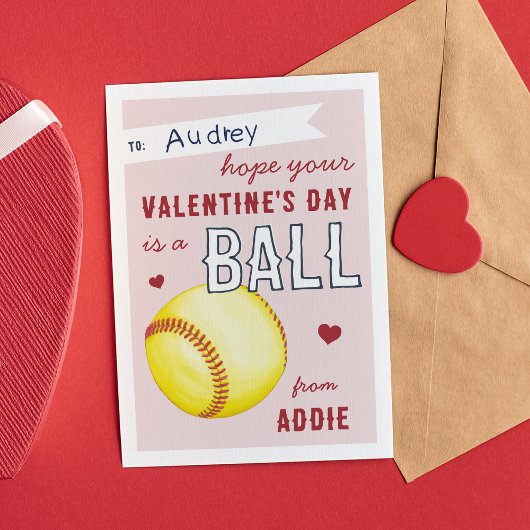 "Have a Ball" Softball Valentine's Day Card Kaart