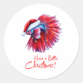 Have a Betta Christmas Funny Santa Fish Lover Pun Ronde Sticker (Voorkant)