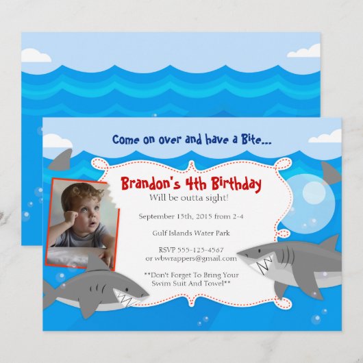 HAVE A BITE - Uitnodigingen voor haaienverjaardage (Voorkant / Achterkant)