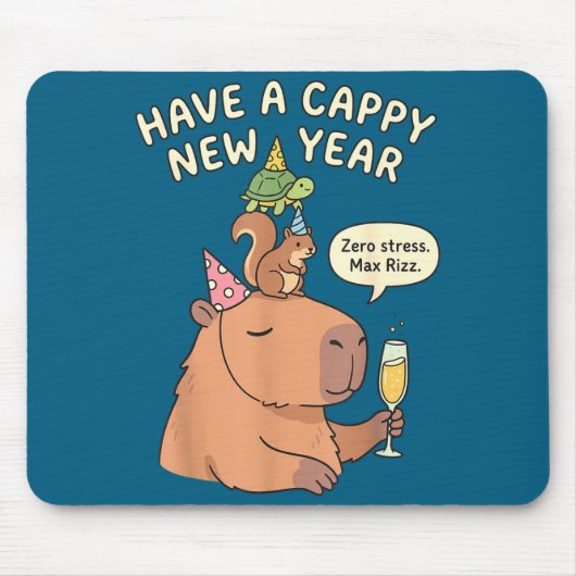 Have A Cappy New Year 2026 Capybara Max Rizz Funny Muismat (Voorkant)