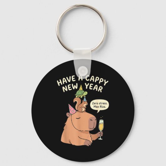 Have A Cappy New Year 2026 Capybara Max Rizz Funny Sleutelhanger (Voorkant)