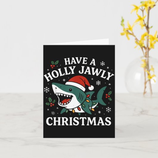 Have A Holly Jawly Christmas Shark Santa Funny Xma Kaart (Gele Bloem)