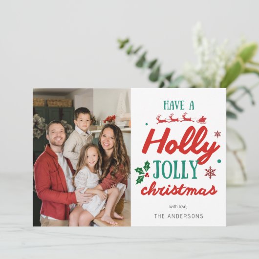 Have a Holly Jolly Christmas Family Photo Feestdagenkaart (Staand voorkant)