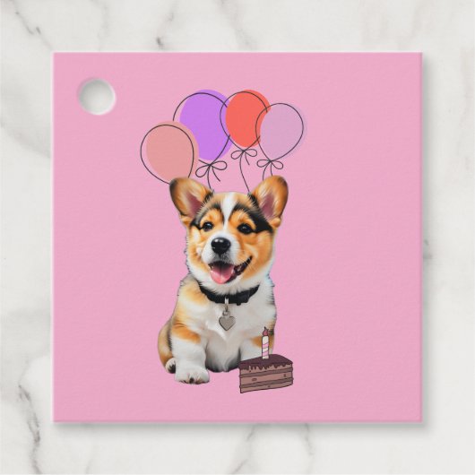 'Have A Pup-tastic Day!' Fun Pink Corgi Birthday Bedankjes Labels (Voorkant)