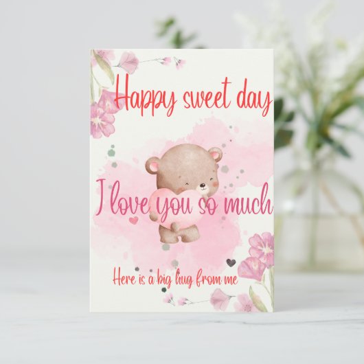 Have a Sweet Day My Love – Romantic Pink Greeting  Bedankkaart (Staand voorkant)