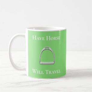 "have Horse Will Travel" Stirrup Iron Lime Green Koffiemok