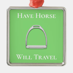 "have Horse Will Travel" Stirrup Iron Lime Green Metalen Ornament