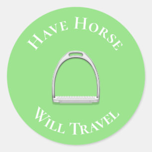"have Horse Will Travel" Stirrup Iron Lime Green Ronde Sticker