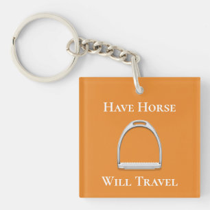 "have Horse Will Travel" Stirrup Iron Lime Green Sleutelhanger