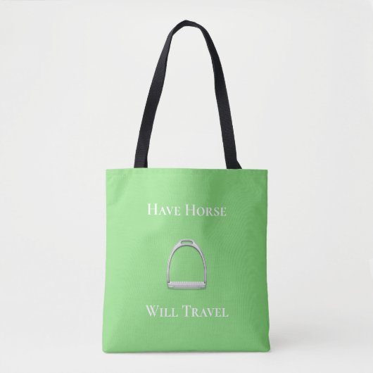 "have Horse Will Travel" Stirrup Iron Lime Green Tote Bag (Voorkant)