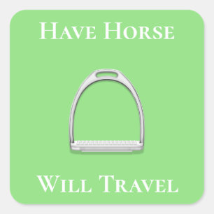 "have Horse Will Travel" Stirrup Iron Lime Green Vierkante Sticker