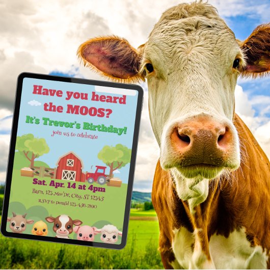Have you heard the Moos, Barnyard animal Birthday Kaart