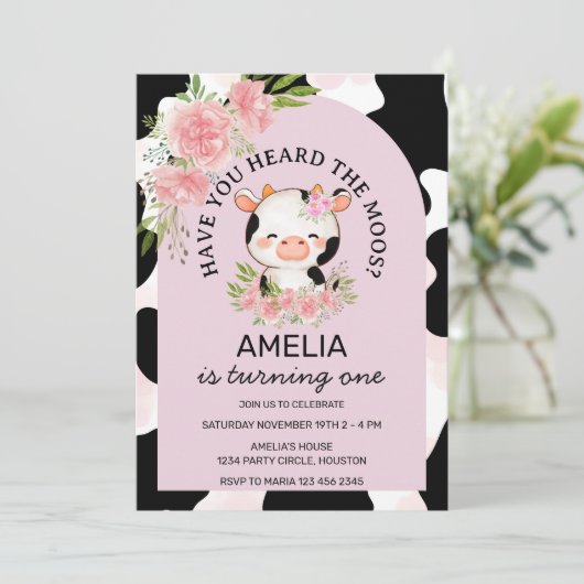 Have You Heard the Moos Pink  Cow Print  Birthday Kaart (Staand voorkant)