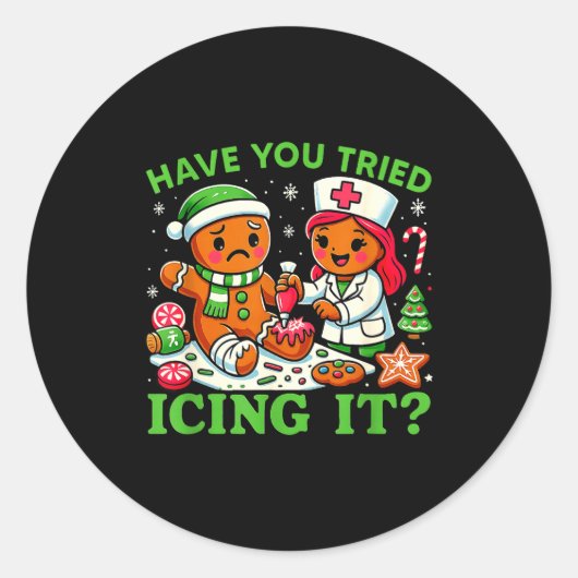 Have You Tried Icing It Christmas Gingerbread Icu  Ronde Sticker (Voorkant)