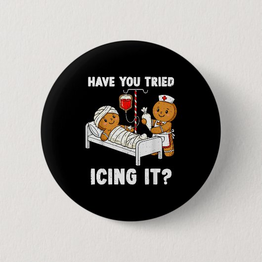 Have You Tried Icing It Christmas Icu Nurse Ginger Ronde Button 5,7 Cm (Voorkant)