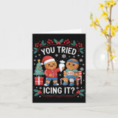 Have You Tried Icing It Funny Gingerbread Christma Kaart (Gele Bloem)