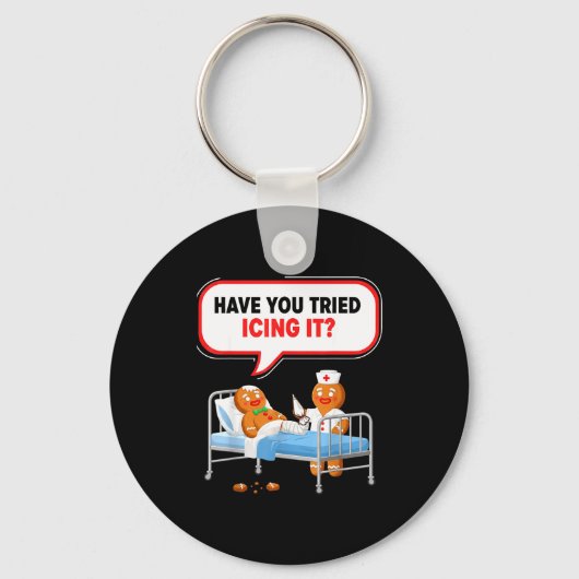 Have You Tried Icing It Gingerbread Funny Nurse Ch Sleutelhanger (Voorkant)