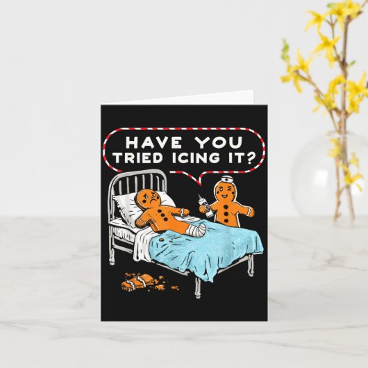 Have You Tried Icing It Gingerbread Nurse Christma Kaart (Gele Bloem)