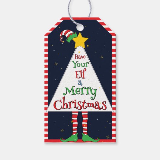 "Have Your Elf a Merry Christmas" Geometrisch plez Cadeaulabel (Voorkant)