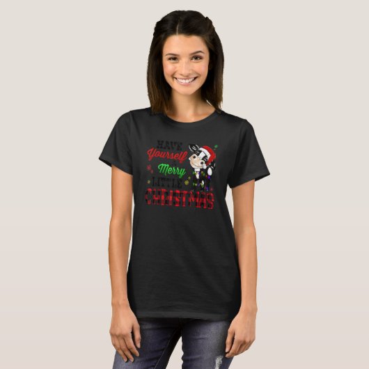 Have Yourself Merry Little Christmas Santa Cow Paj T-shirt (Voorkant volledig)