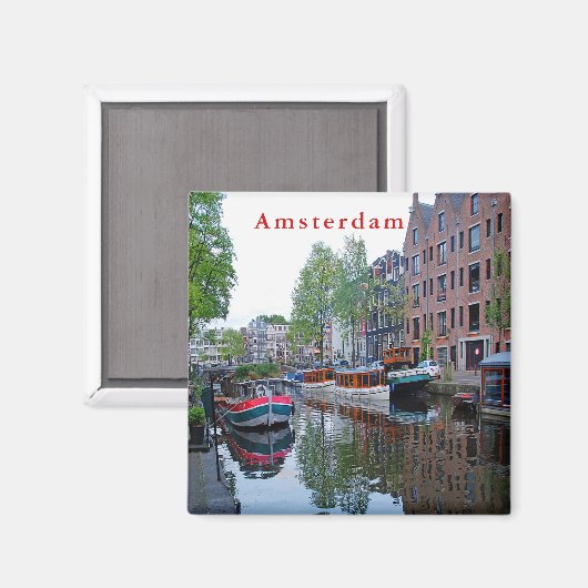 Haven aan de gracht in Amsterdam. Magneet (Voorkant / Achterkant)