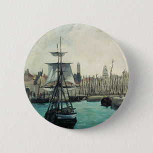Haven bij Calais door Manet, Vintage Impressionism Ronde Button 5,7 Cm