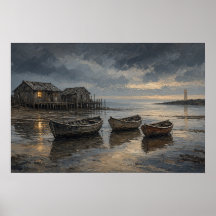 Haven bij Lamplicht Kustschildering