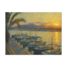Haven bij Zonsondergang Aquarel Ansichtkaart