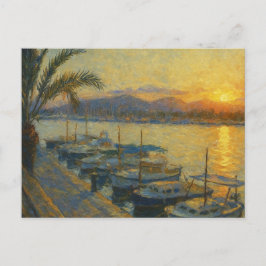 Haven bij Zonsondergang Aquarel Ansichtkaart Briefkaart