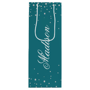Haven Blauw Chic Diamanten Gepersonaliseerde Naam Wijn Cadeautas