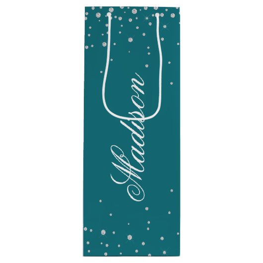 Haven Blauwe Chic Diamanten Gepersonaliseerde Naam Wijn Cadeautas (Voorkant)