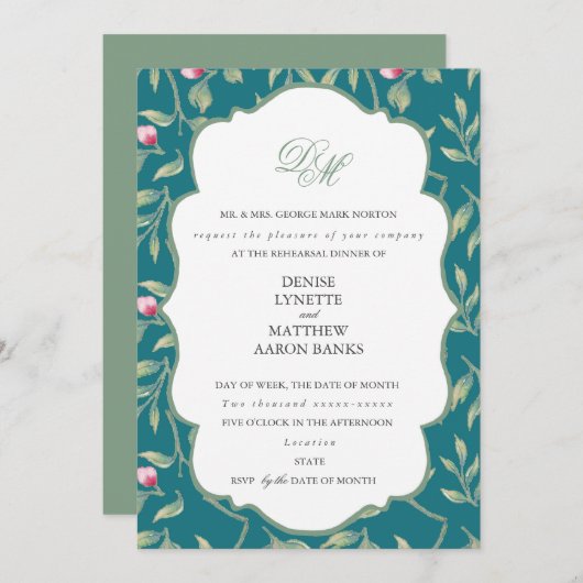 Haven Blauwe en Basil Groene Oefen Dinner Kaart (Voorkant / Achterkant)